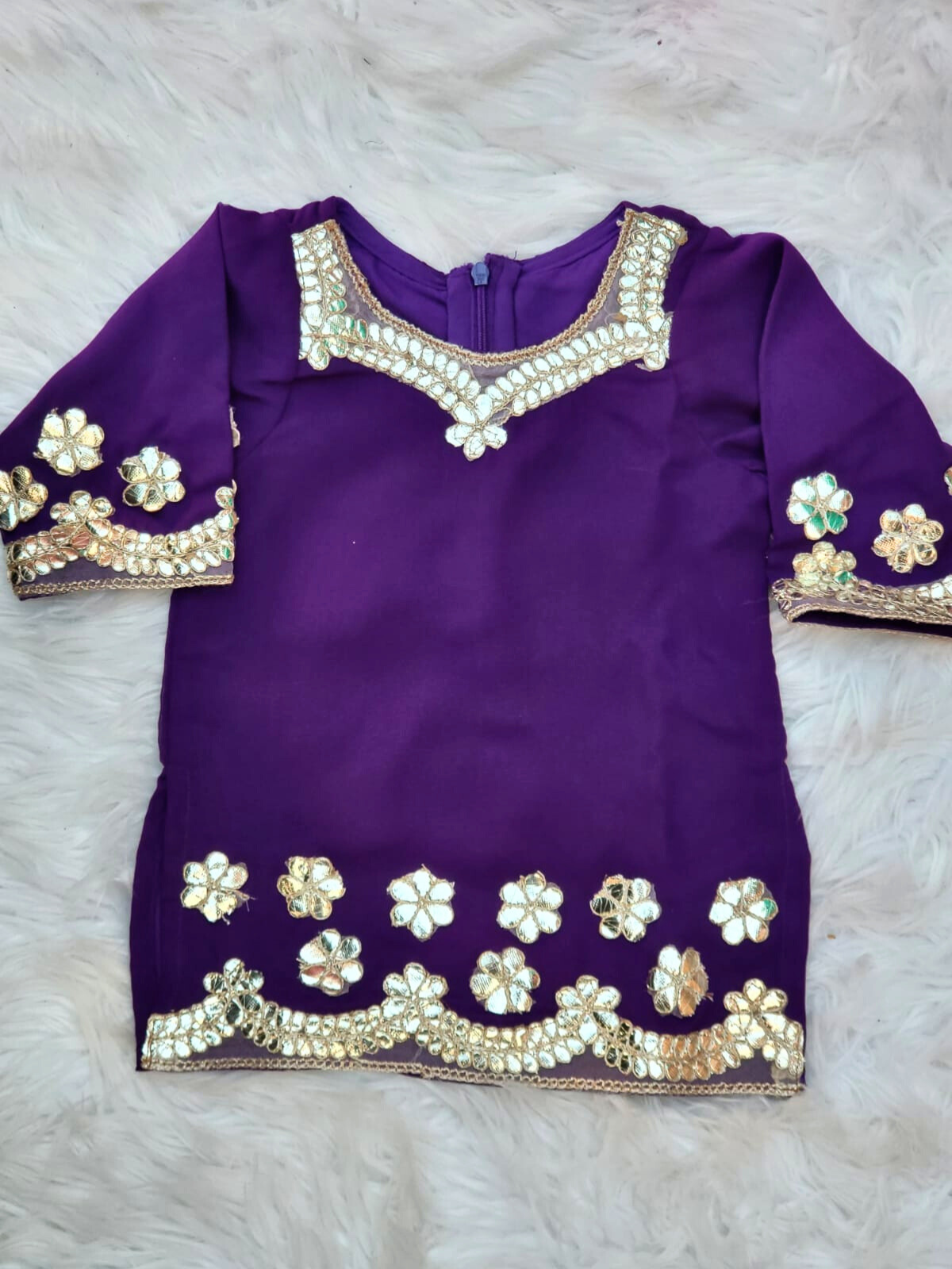 Royal Purple and Yellow Gota Patti Kids' Sharara Set