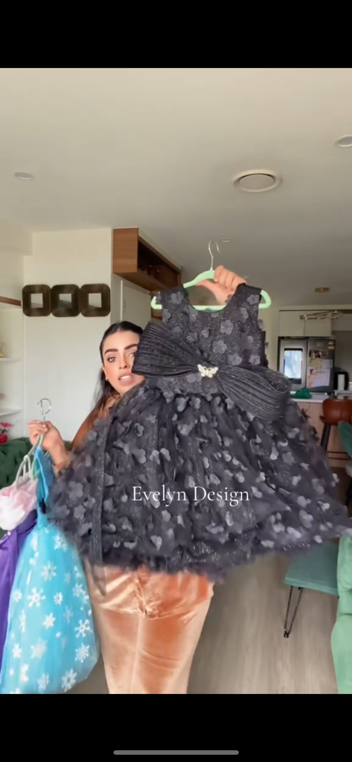 Black Elegance 3D Flower Frock