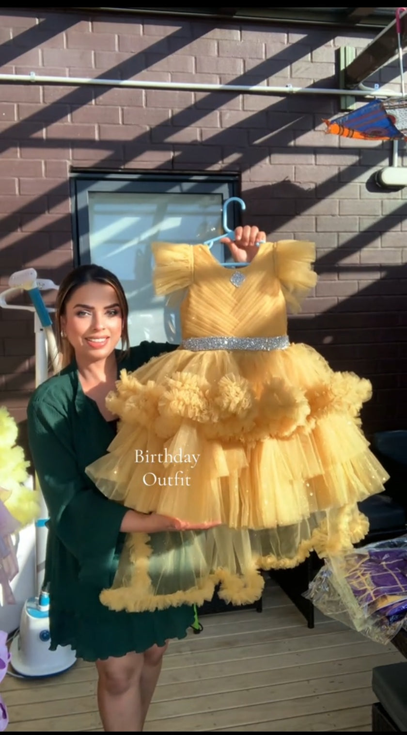 Yellow Embellished Dress Featuring A Detachable Trail