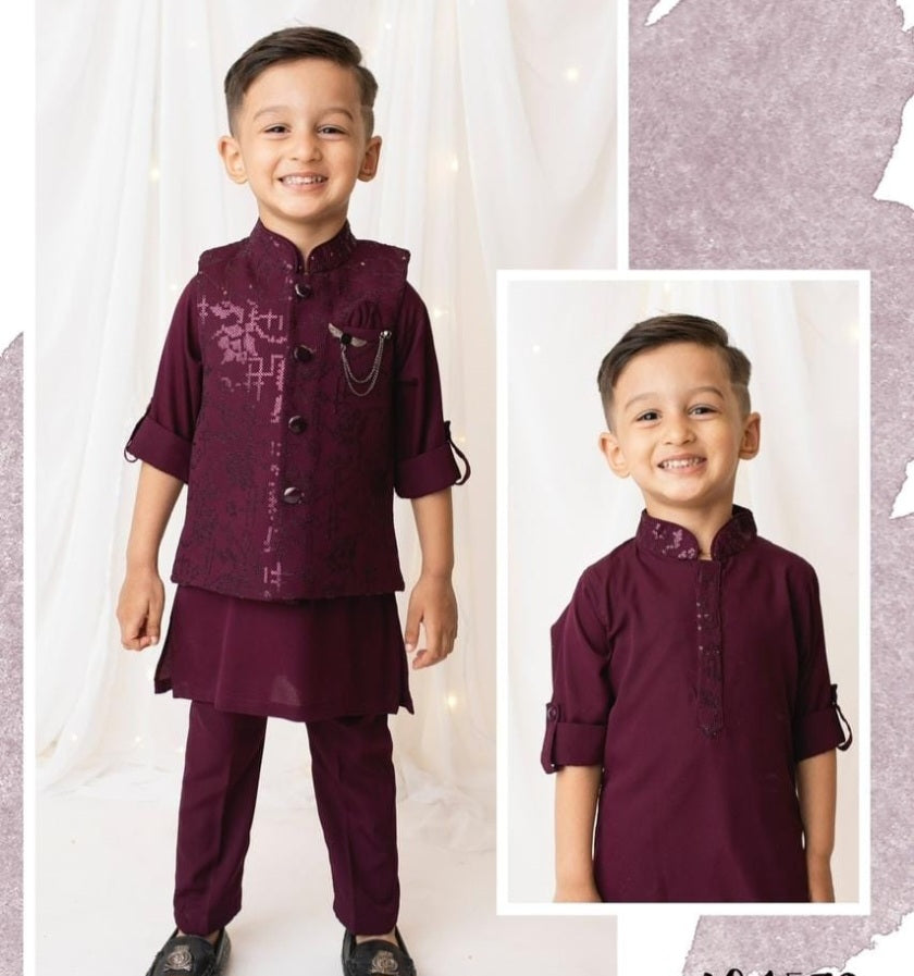 Beautiful Plain Kurta With Sequin Work Jacket and Pajama