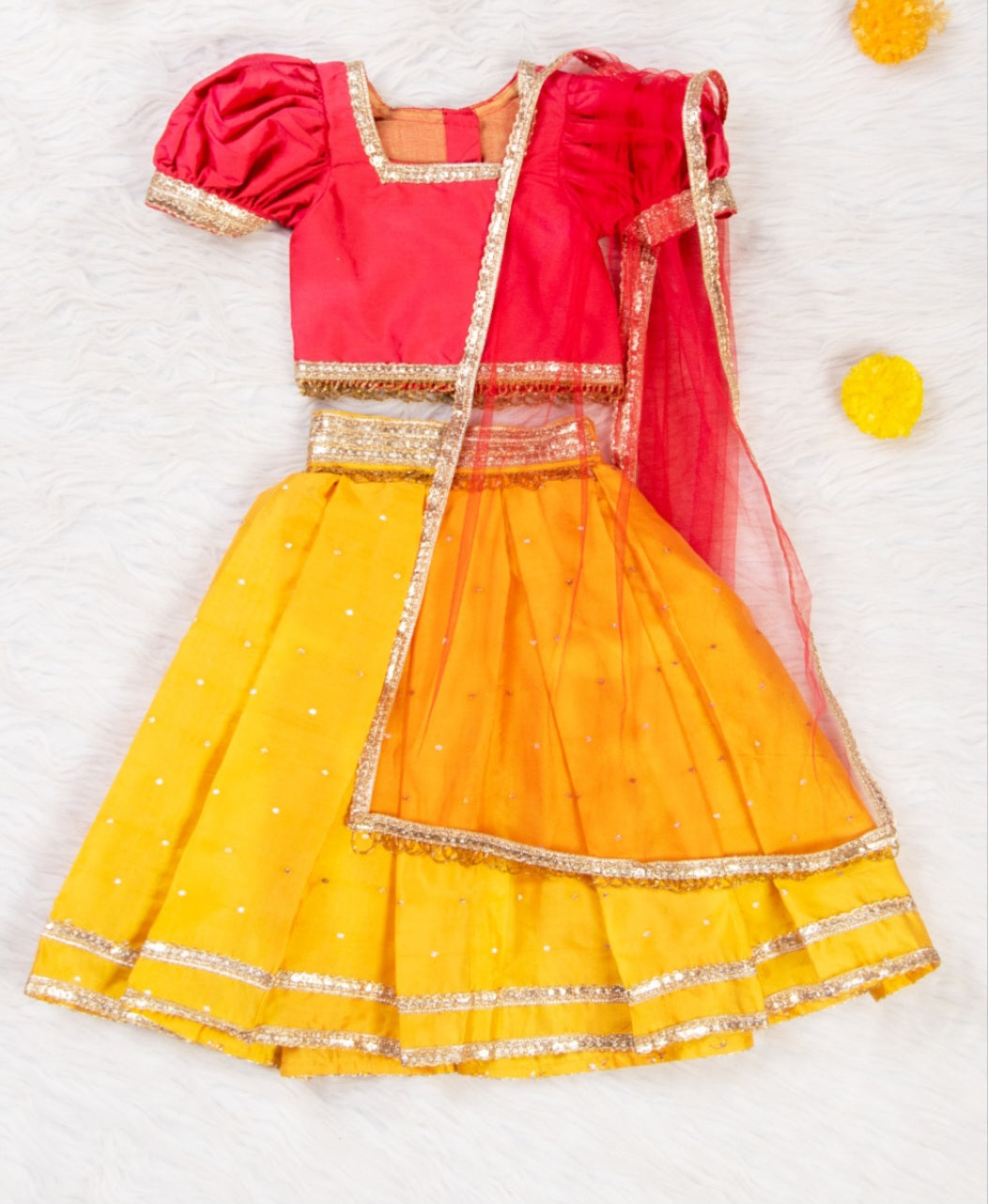 Yellow and Pink Silk Lehenga