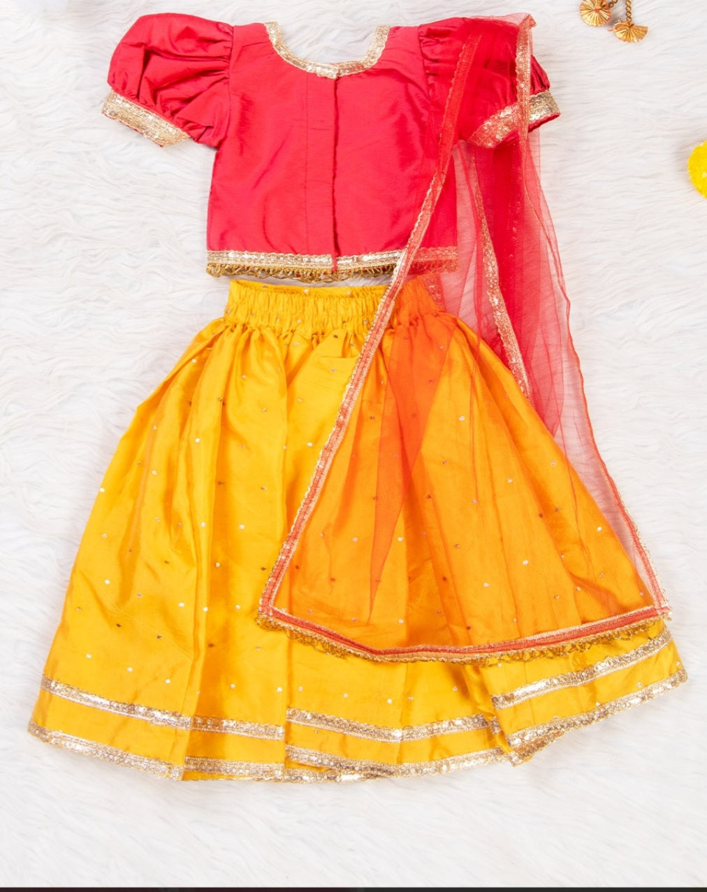 Yellow and Pink Silk Lehenga