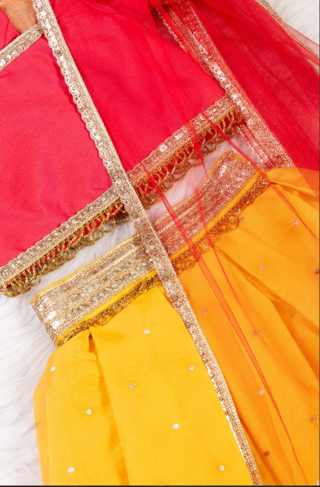 Yellow and Pink Silk Lehenga