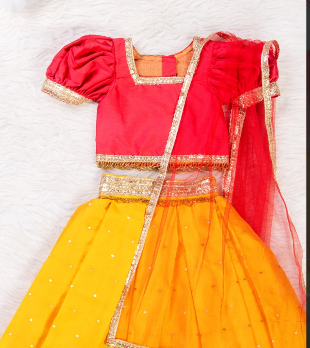 Yellow and Pink Silk Lehenga