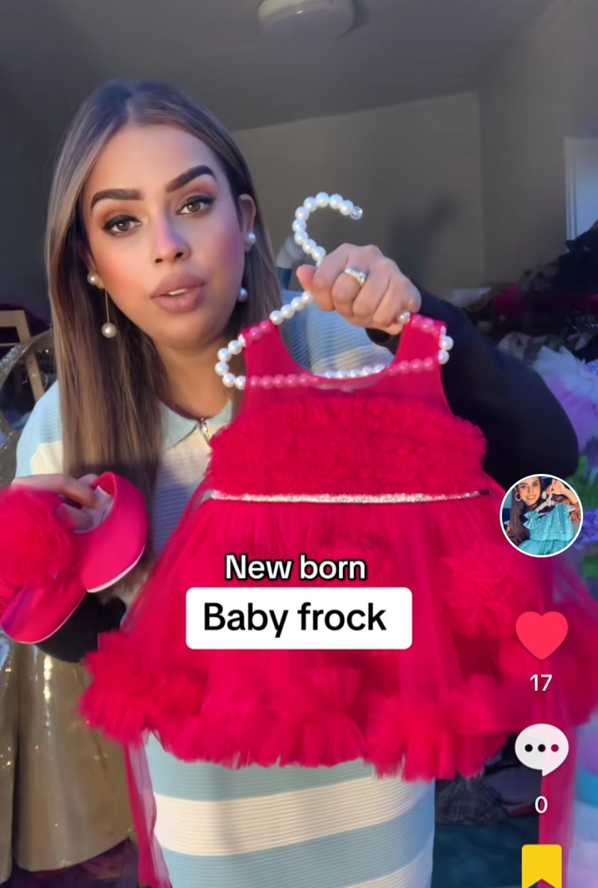 Baby Red Frock with Matching Shoes and Headband