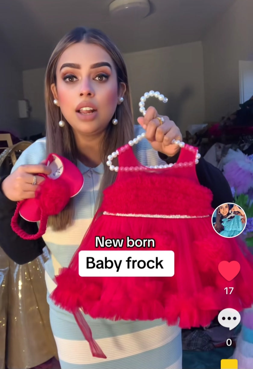 Baby Red Frock with Matching Shoes and Headband