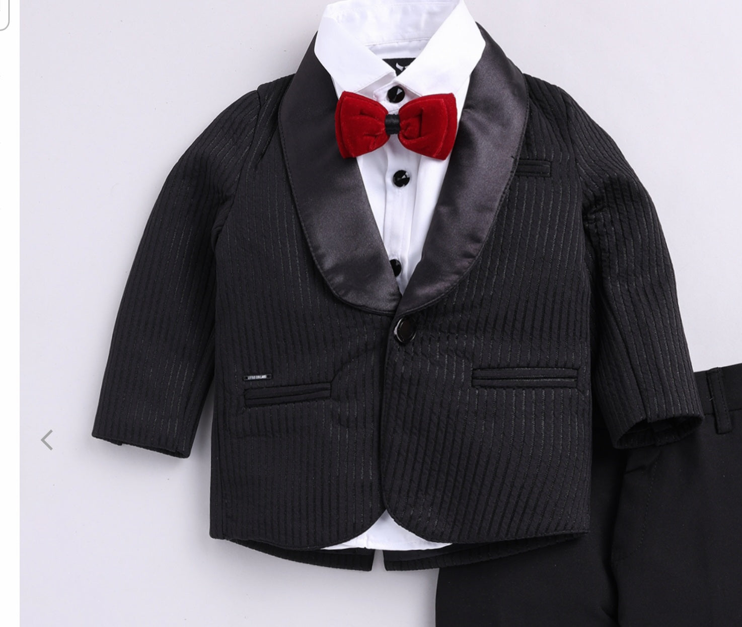 Dapper Black Party wear Coat Set with Red Bow