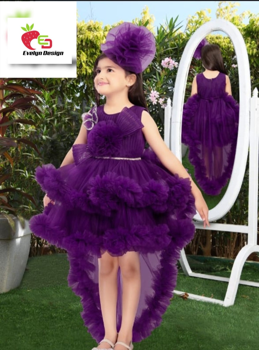 Royal Purple Birthday Frock with Detachable Tail and Headband