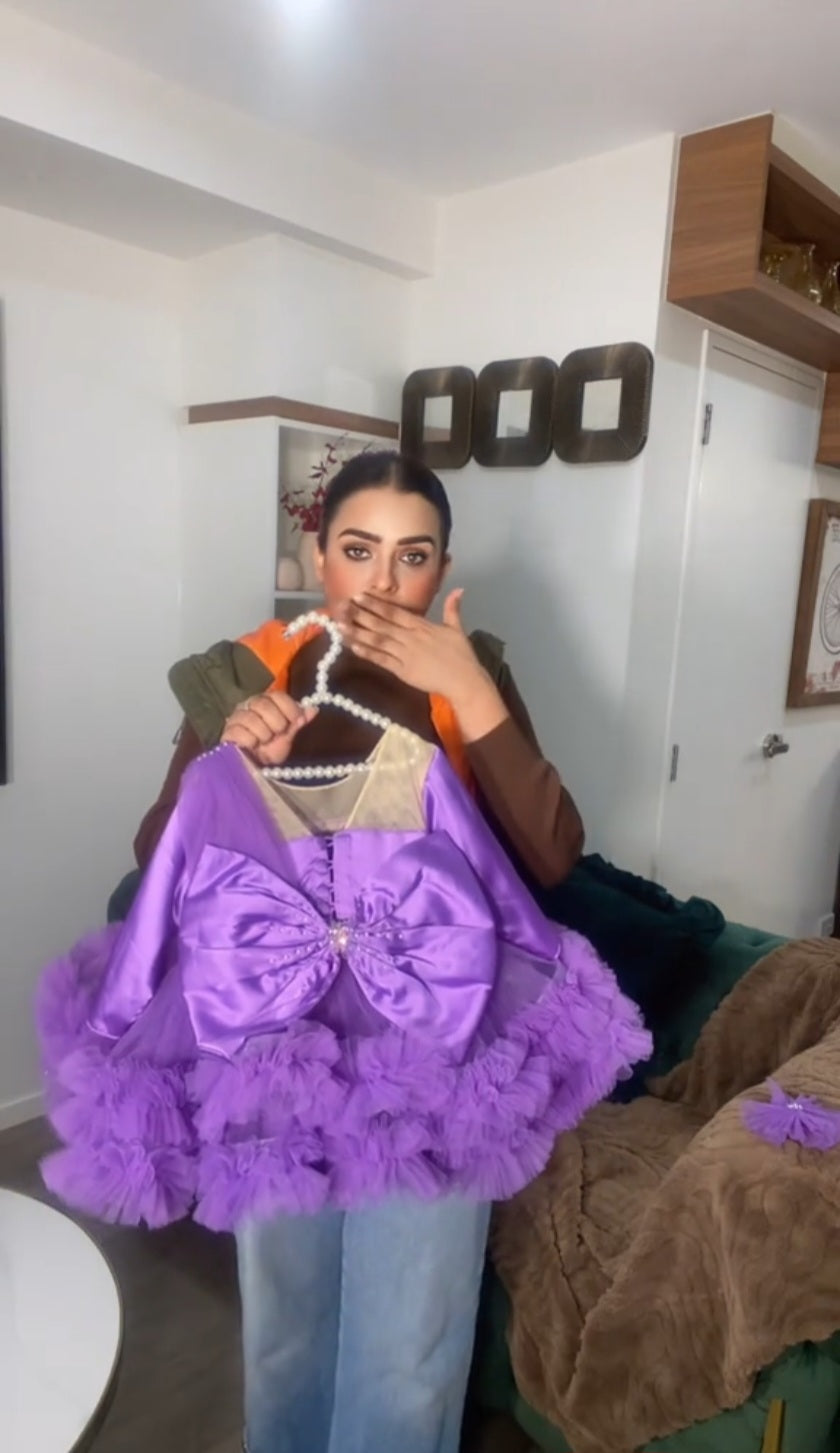 Lavender Floral Partywear Frock for Baby Girls