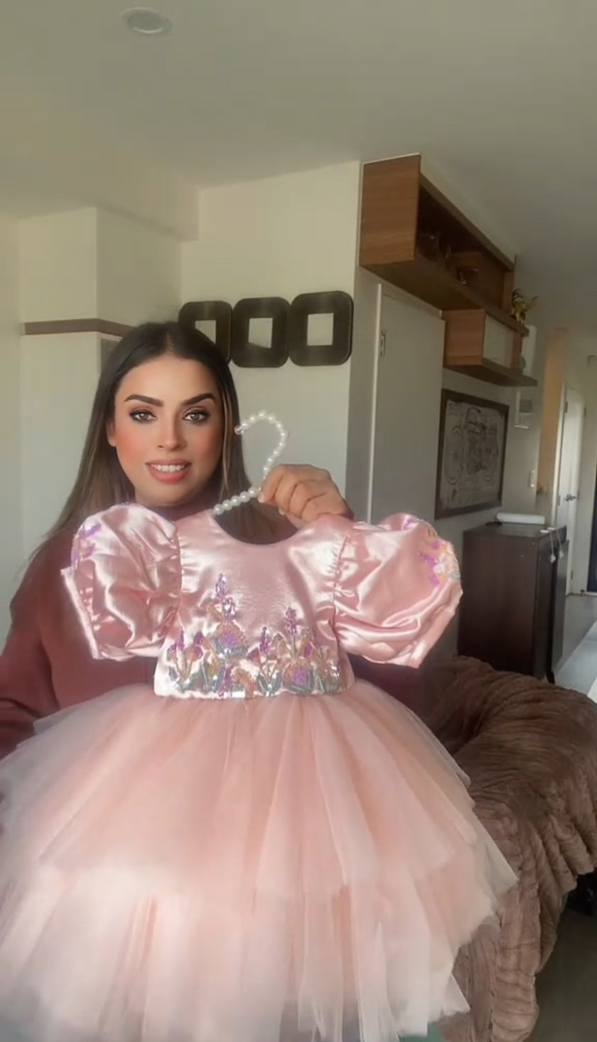 Princess Blossom Embroidered Puff Sleeve Dress