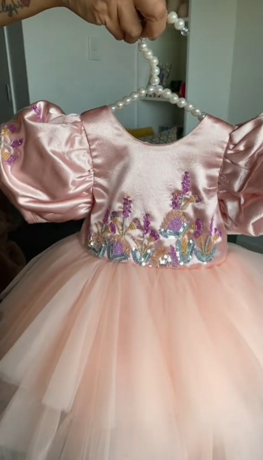 Princess Blossom Embroidered Puff Sleeve Dress