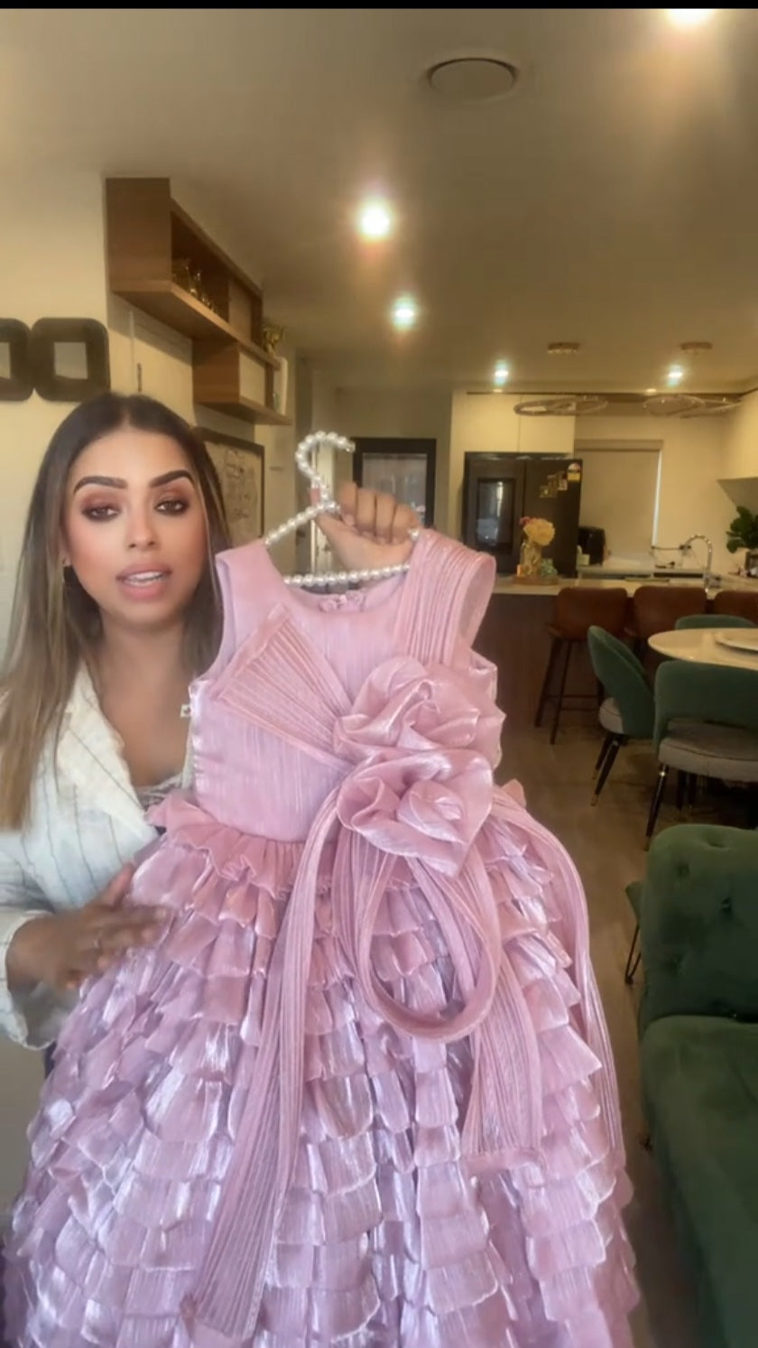 Rosette Charm Layered Pink Party Dress