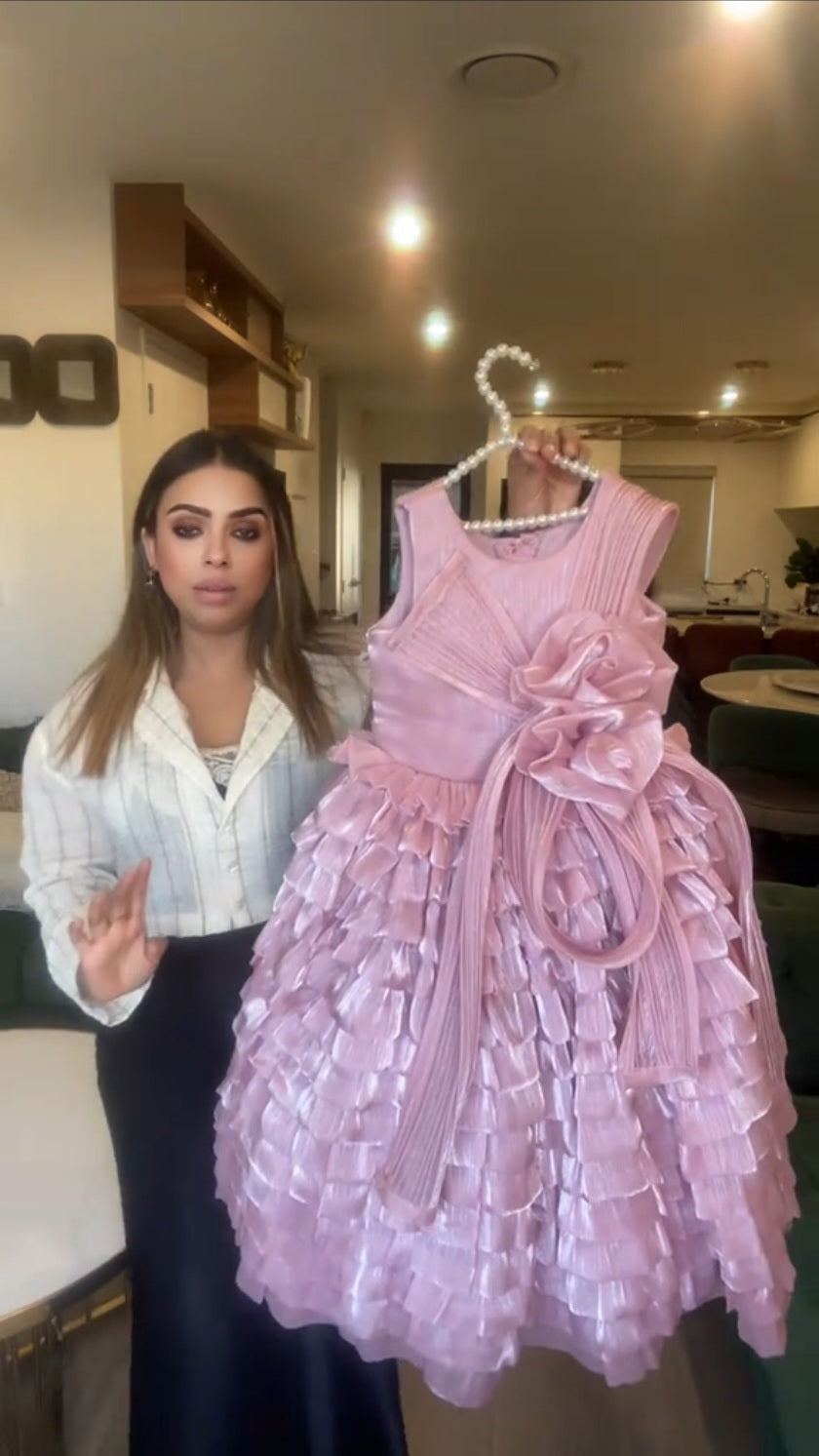 Rosette Charm Layered Pink Party Dress