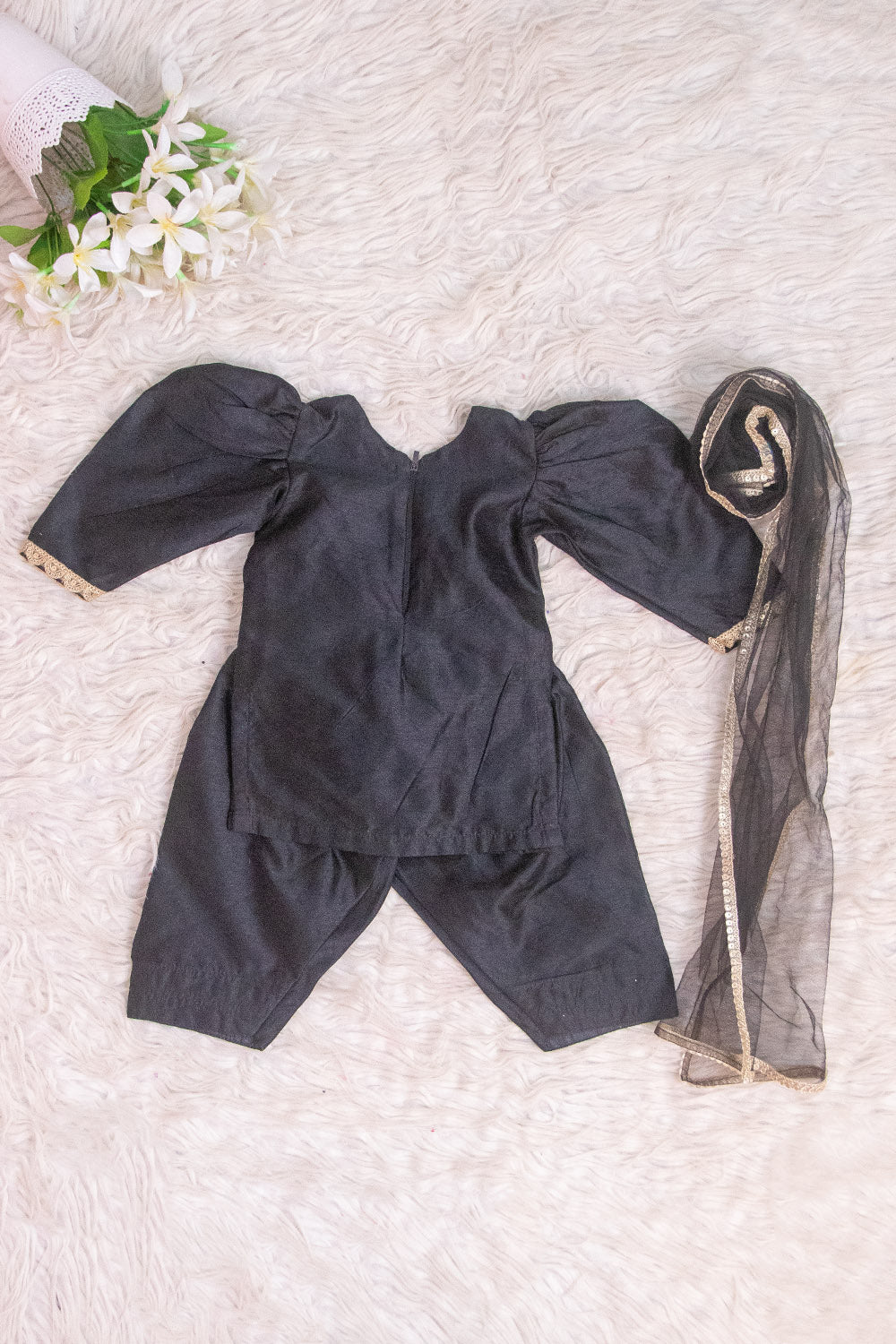 Elegant Black Silk Blend Patiala Suit with Gold Zari Embroidery