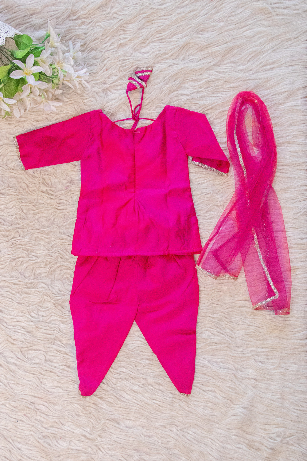 Vibrant Magenta Taffeta Kurta with Dhoti and Star Applique Set