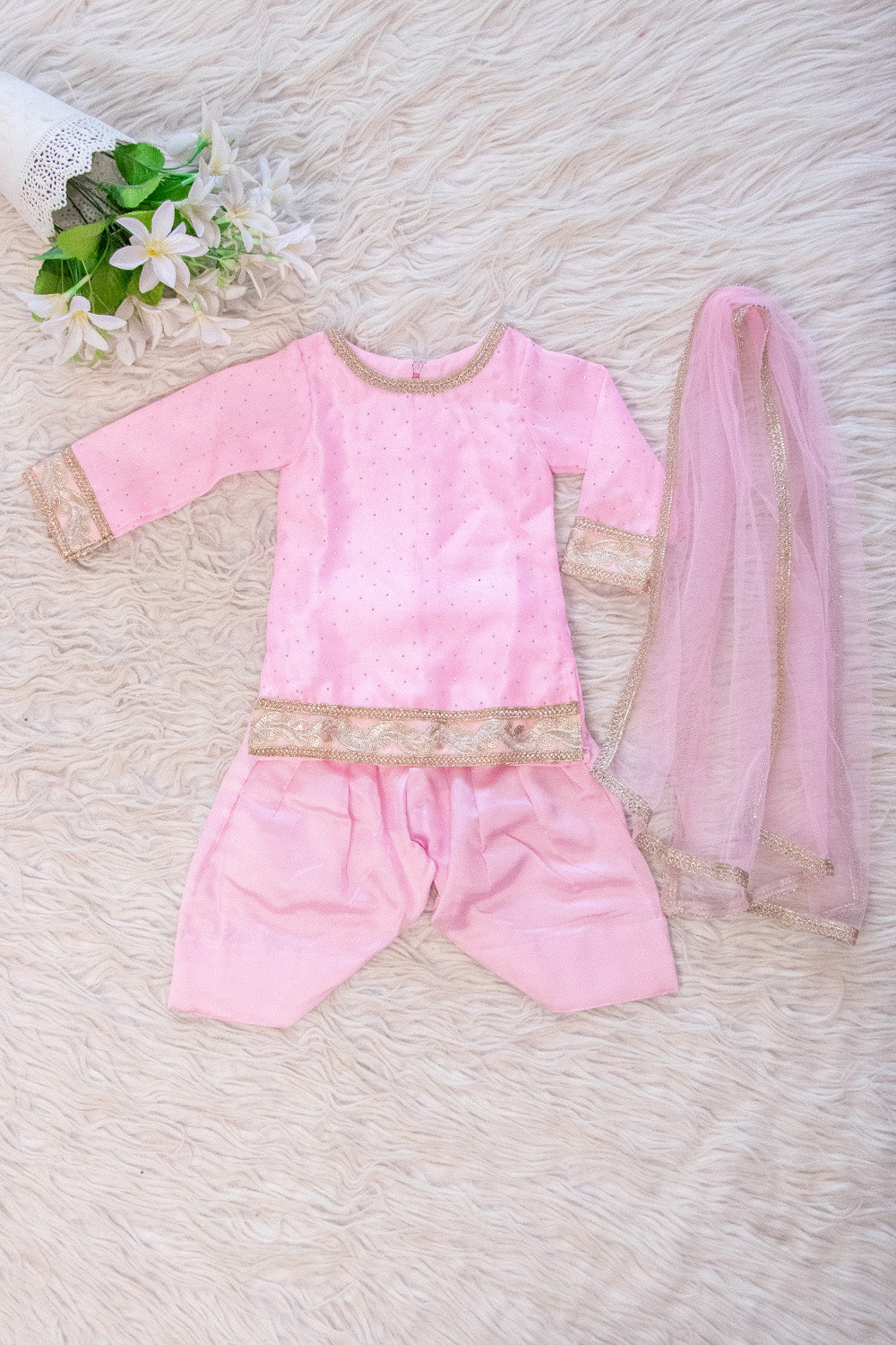 Baby Pink Mukaish Work Organza Suit 