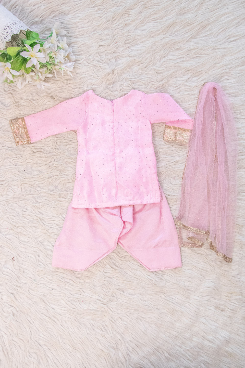 Baby Pink Mukaish Work Organza Suit 