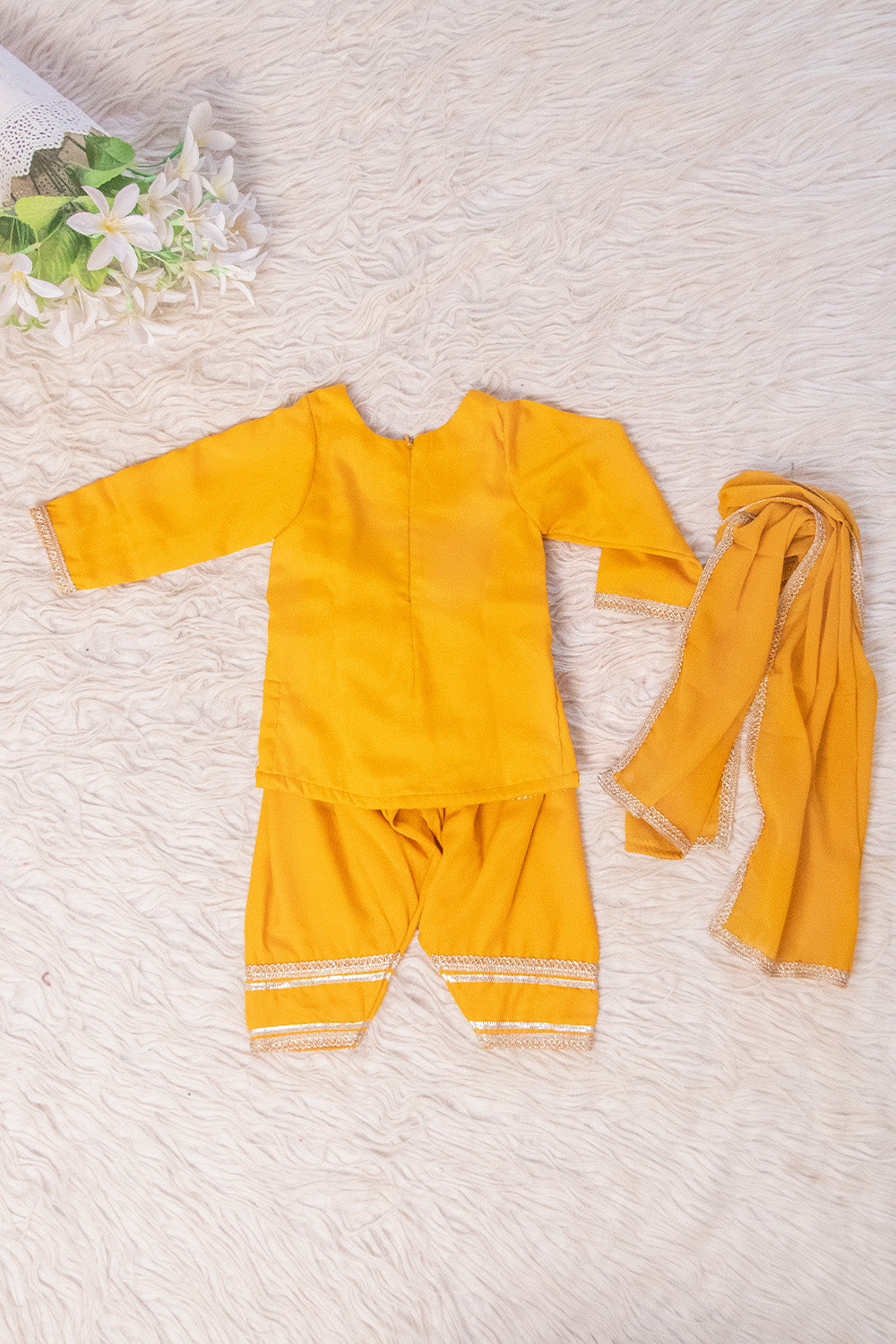Golden Yellow Shimmer Patiala Suit with Silver Star Embellishments