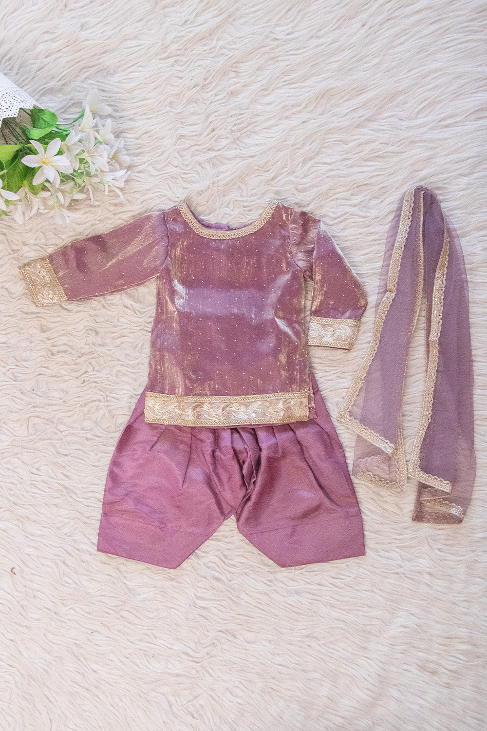 Dusty Pink Shimmer Organza Patiala Style Suit Set