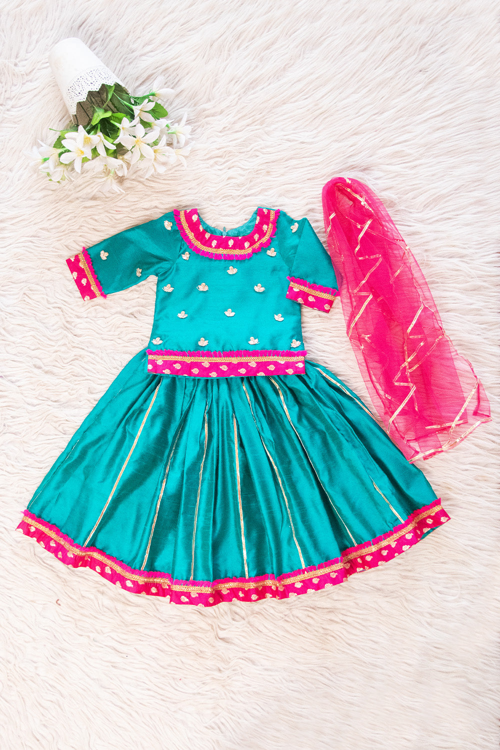 Vibrant Rama Green & Rani Pink Lehenga Choli Set