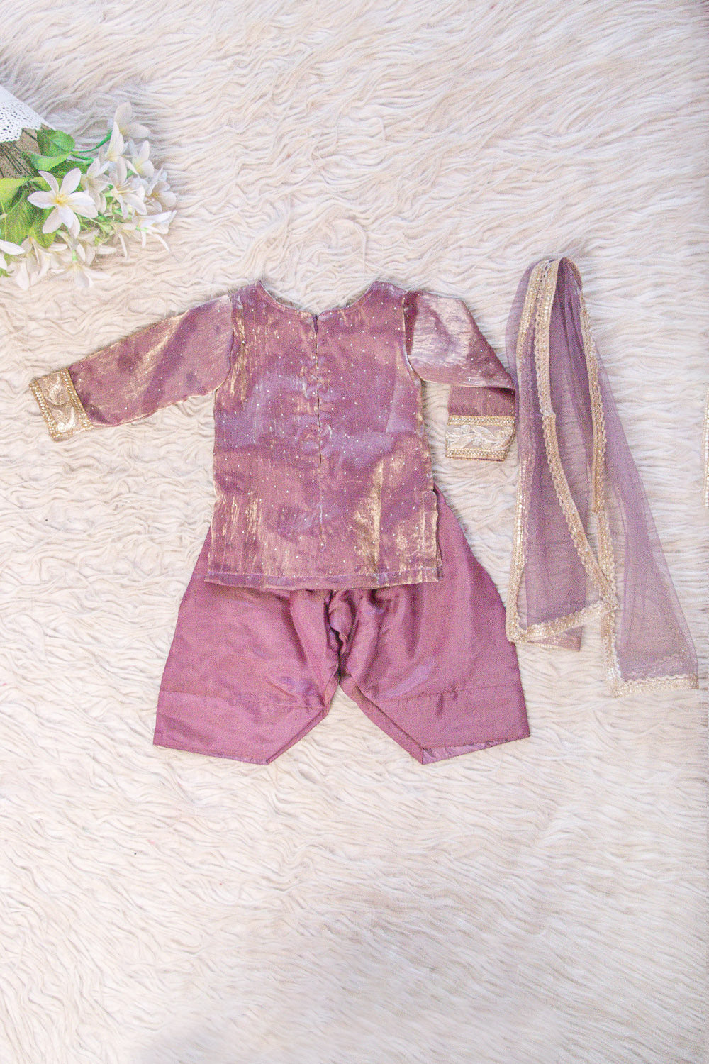 Dusty Pink Shimmer Organza Patiala Style Suit Set