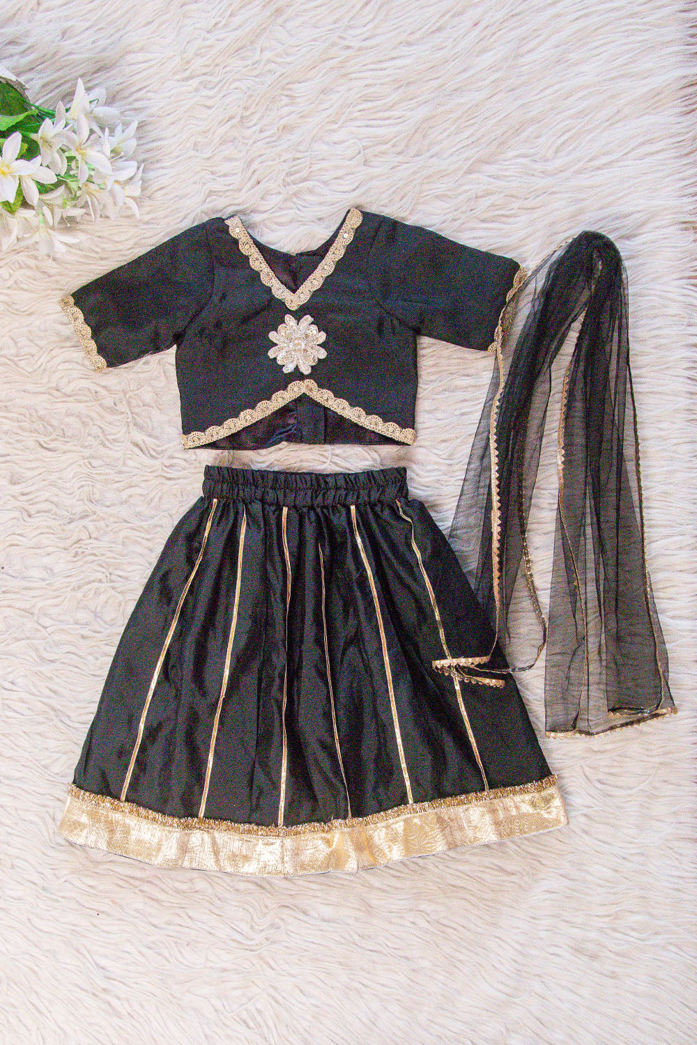 Classic Black and Gold Gota Work Kids Lehenga Choli Set