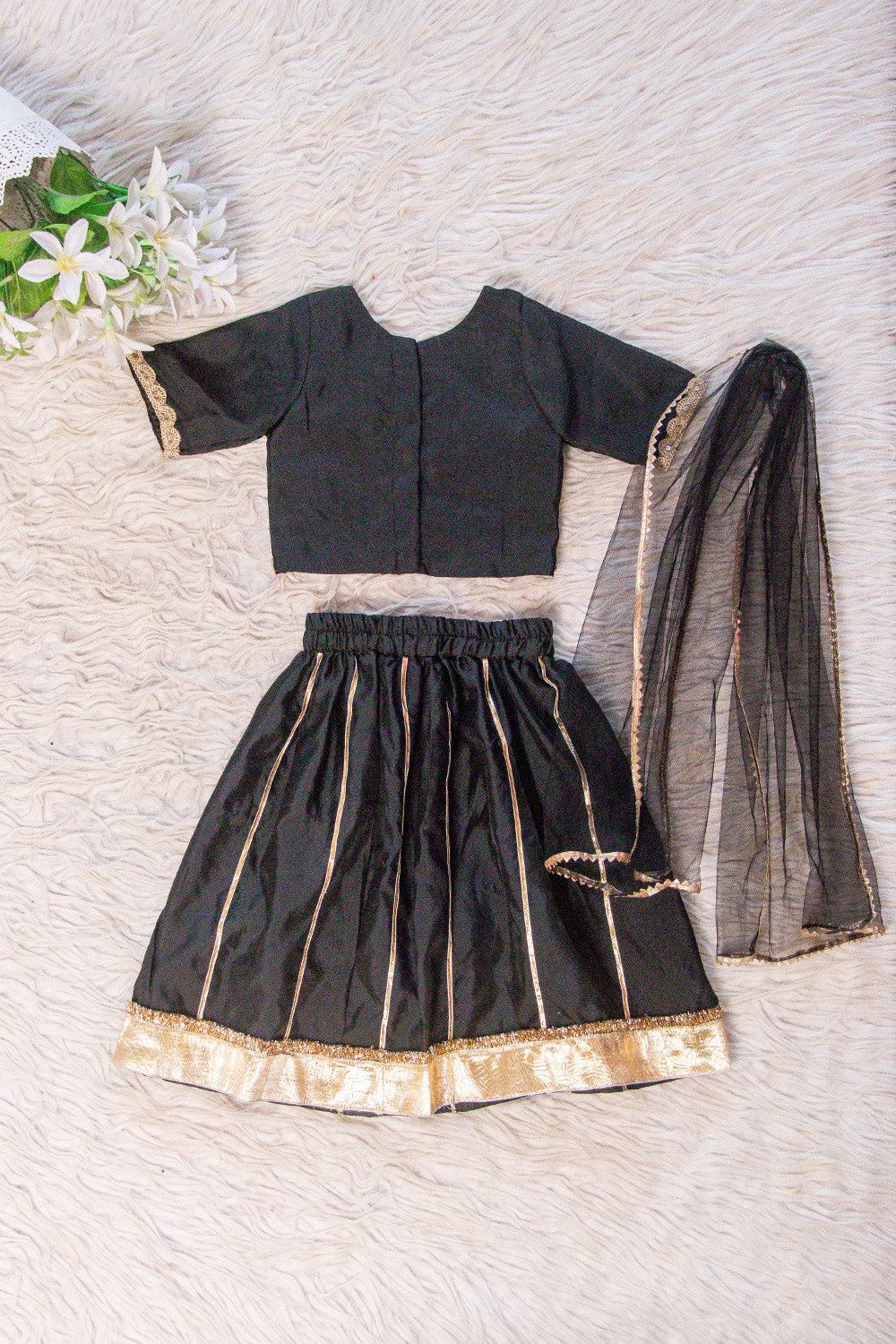 Classic Black and Gold Gota Work Kids Lehenga Choli Set