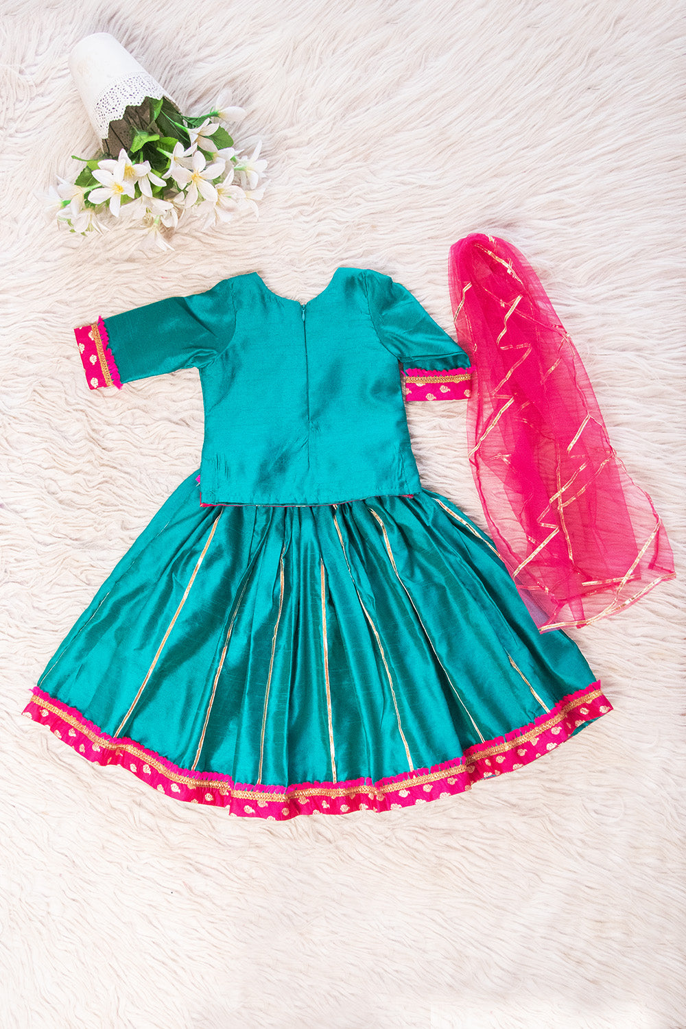 Vibrant Rama Green & Rani Pink Lehenga Choli Set