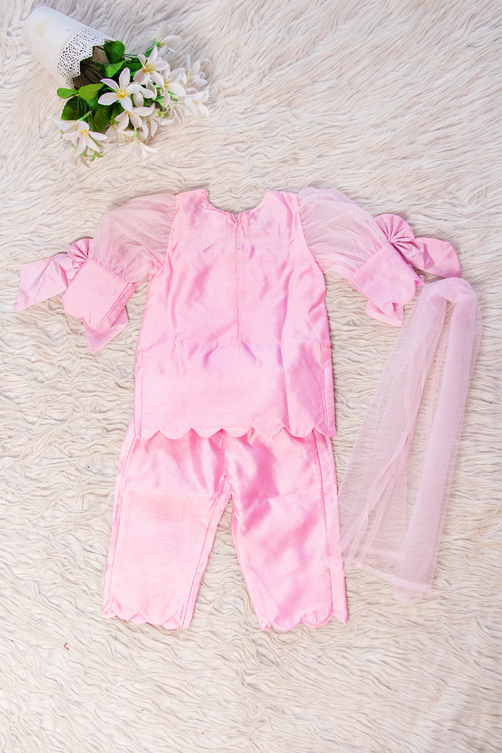 Baby Pink Fancy Kurta Set with Scalloped Hem