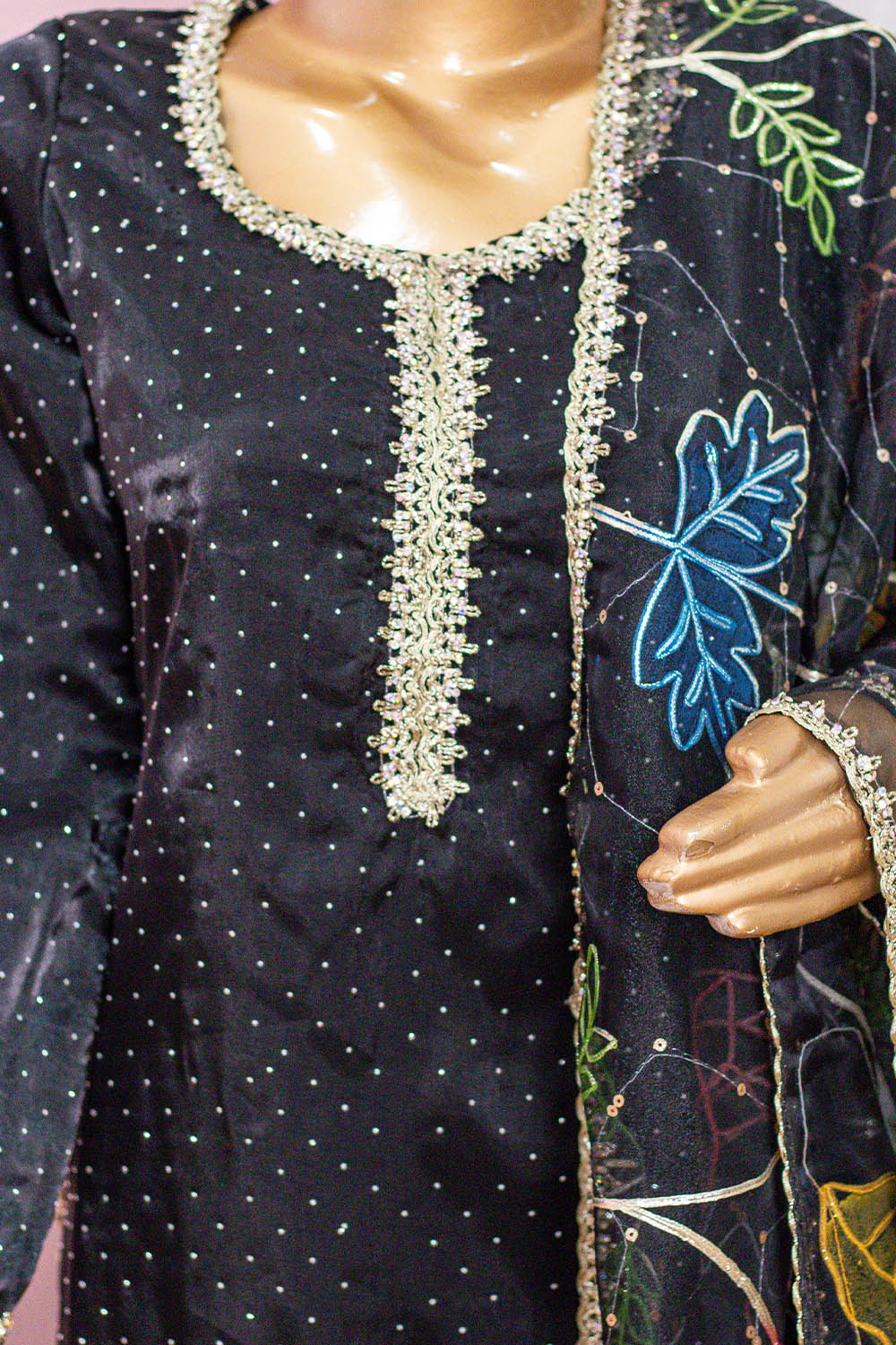 Black Sequin Sharara Suit with Multi-Color Floral Dupatta