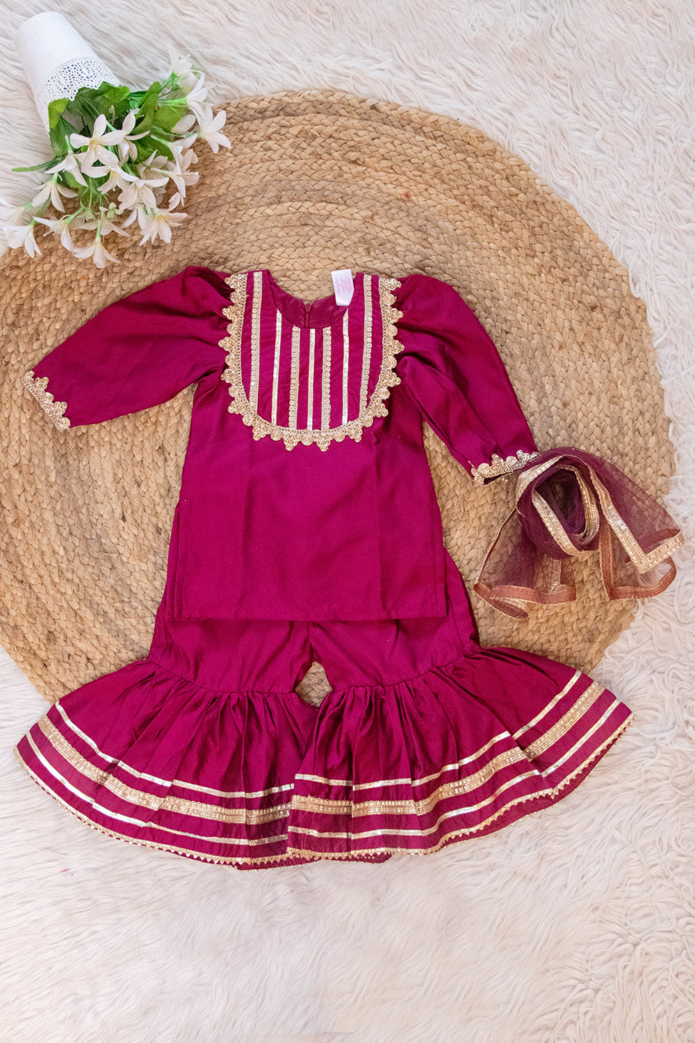 Wine Sharara Suit for Kids