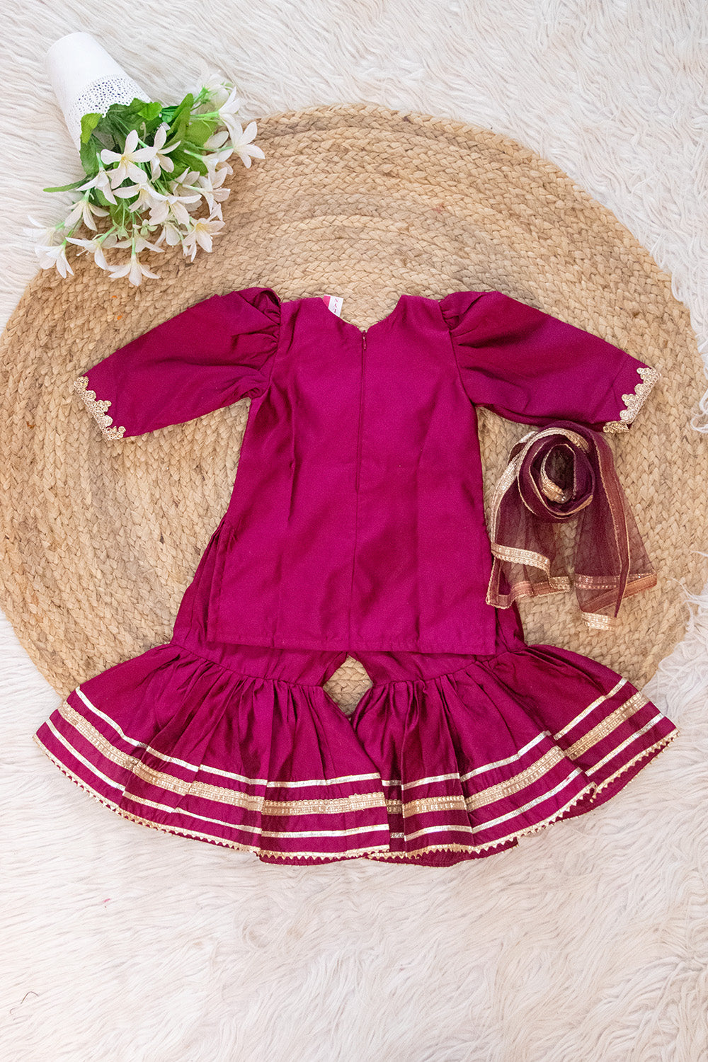 Wine Sharara Suit for Kids