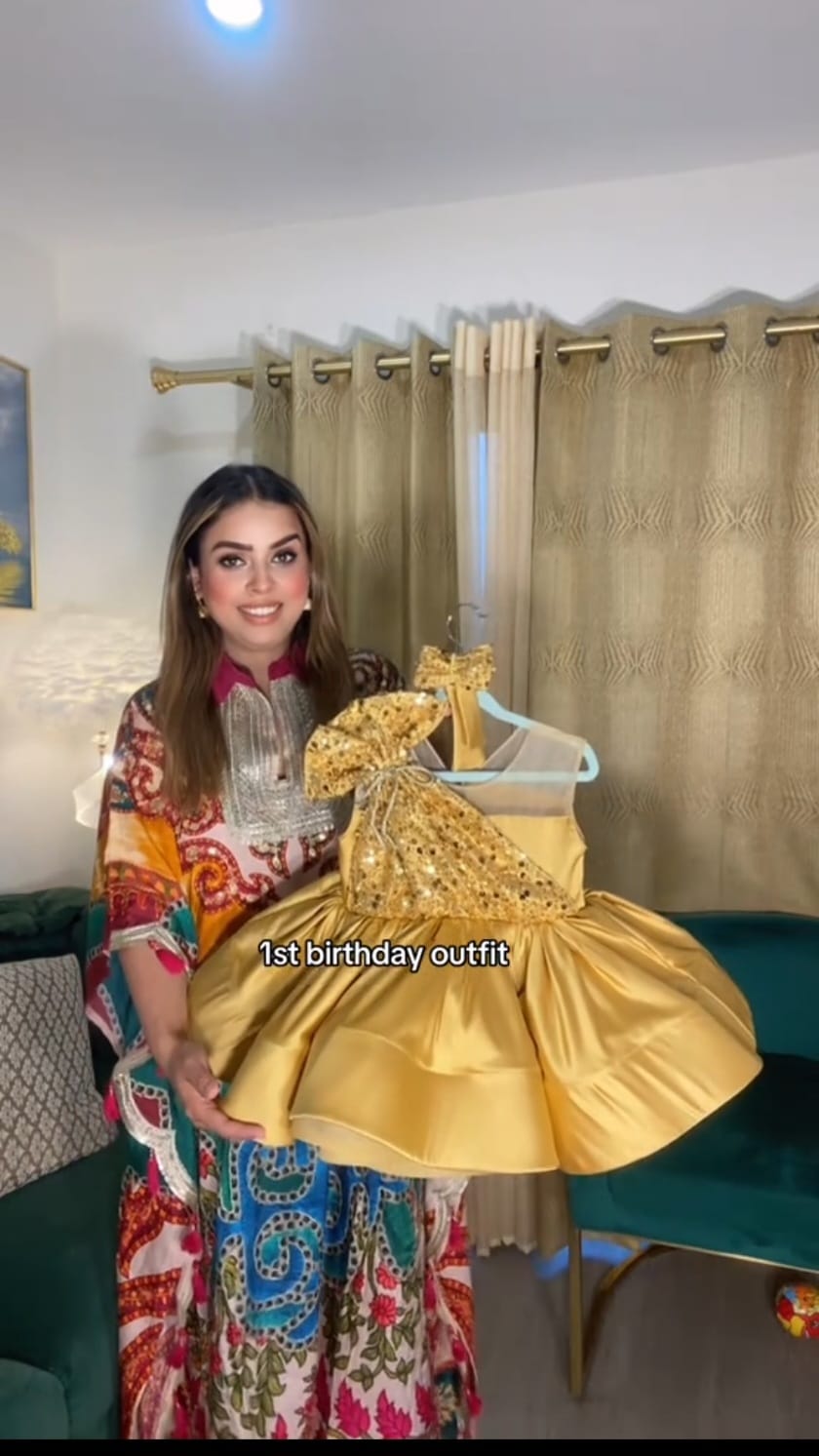 Golden Glam Birthday Dress with Hair Accessory