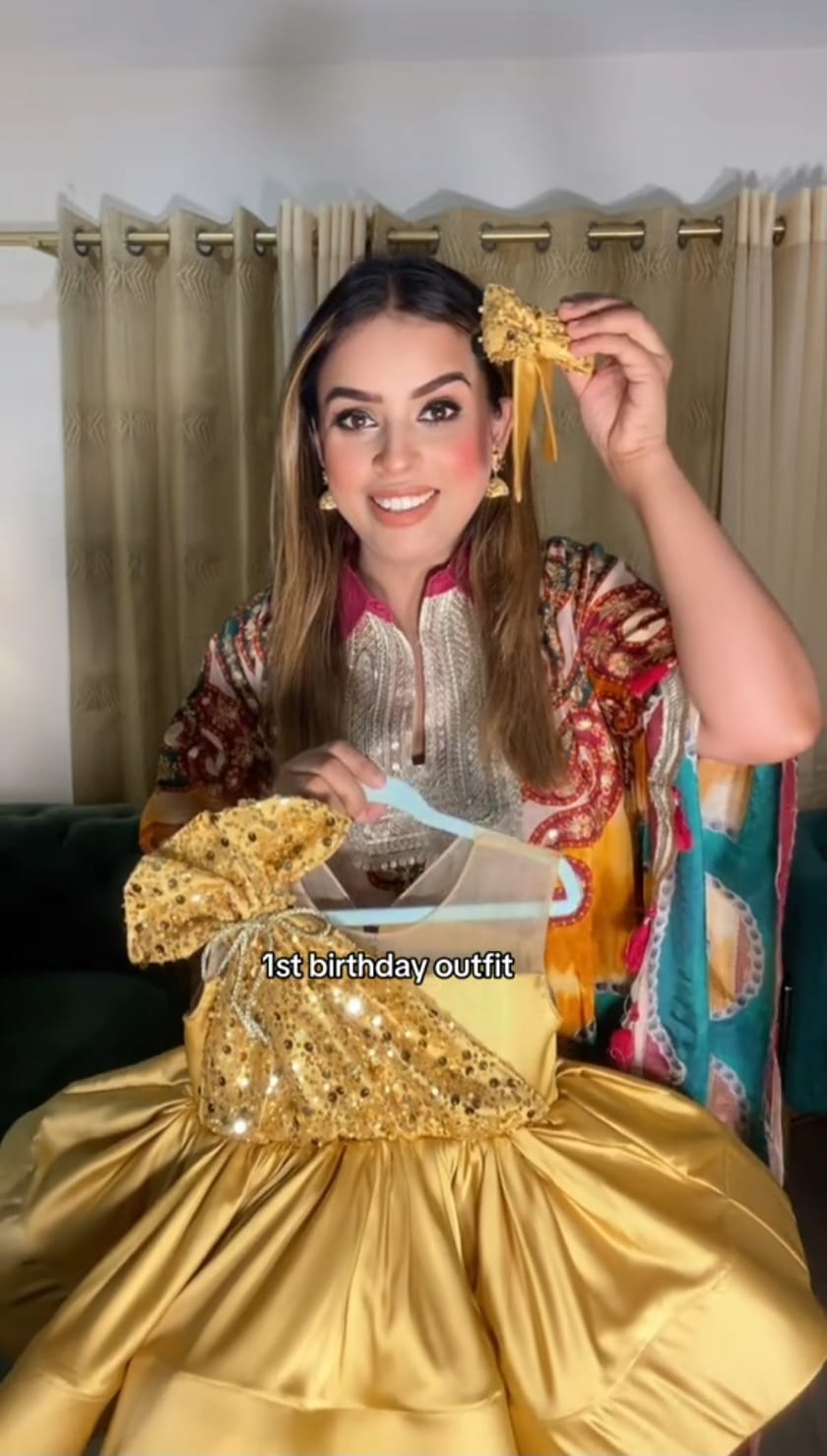 Golden Glam Birthday Dress with Hair Accessory