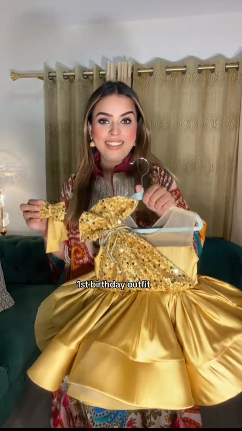 Golden Glam Birthday Dress with Hair Accessory