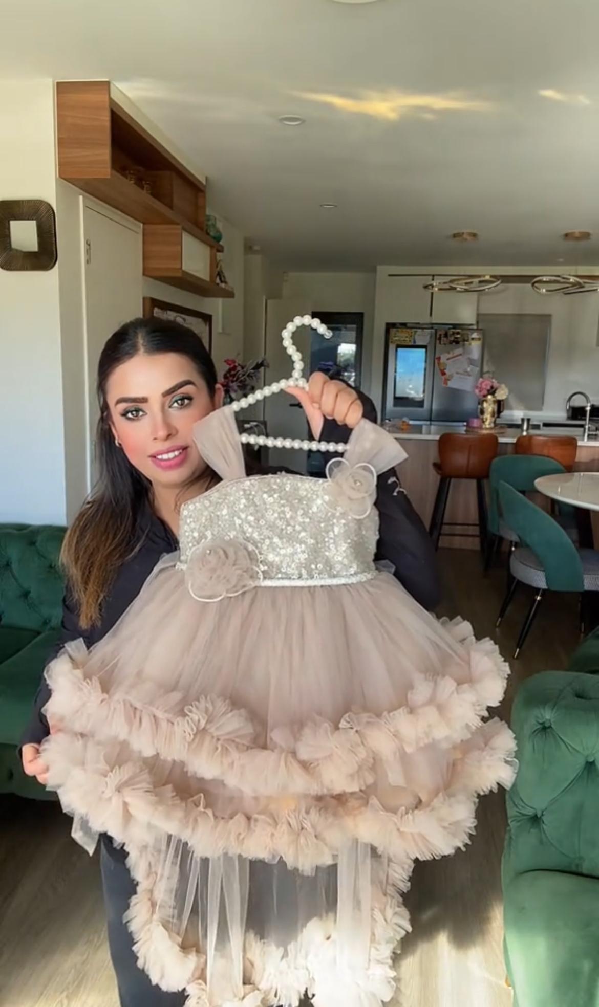 Champagne Sequin & Ruffle Net High-Low Gown for Girls