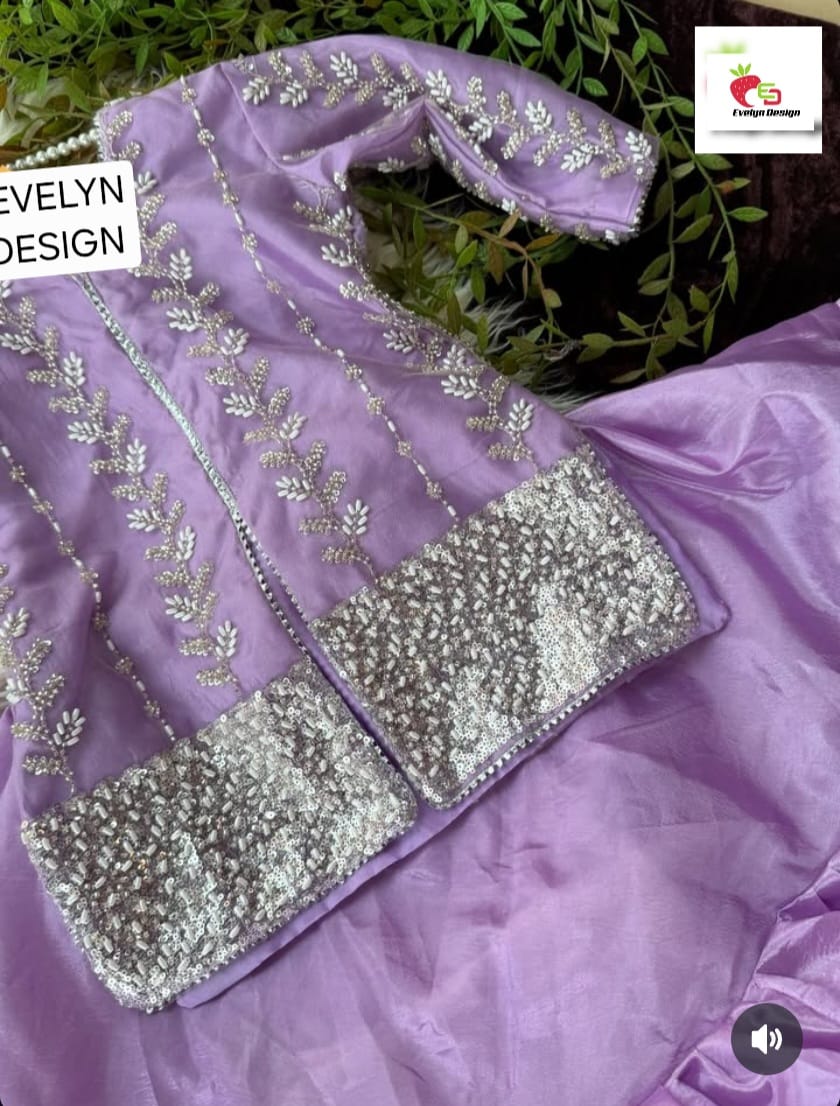 Lavender Embroidered Lehenga Set for Kids