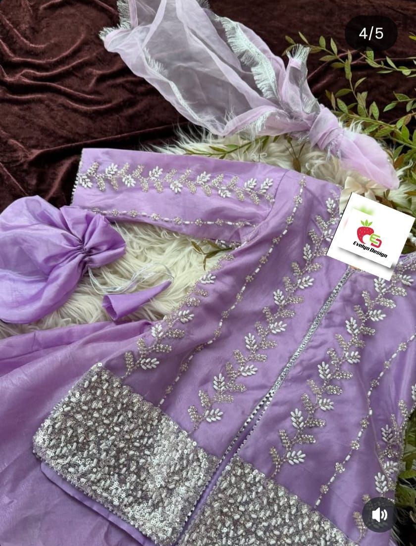 Lavender Embroidered Lehenga Set for Kids