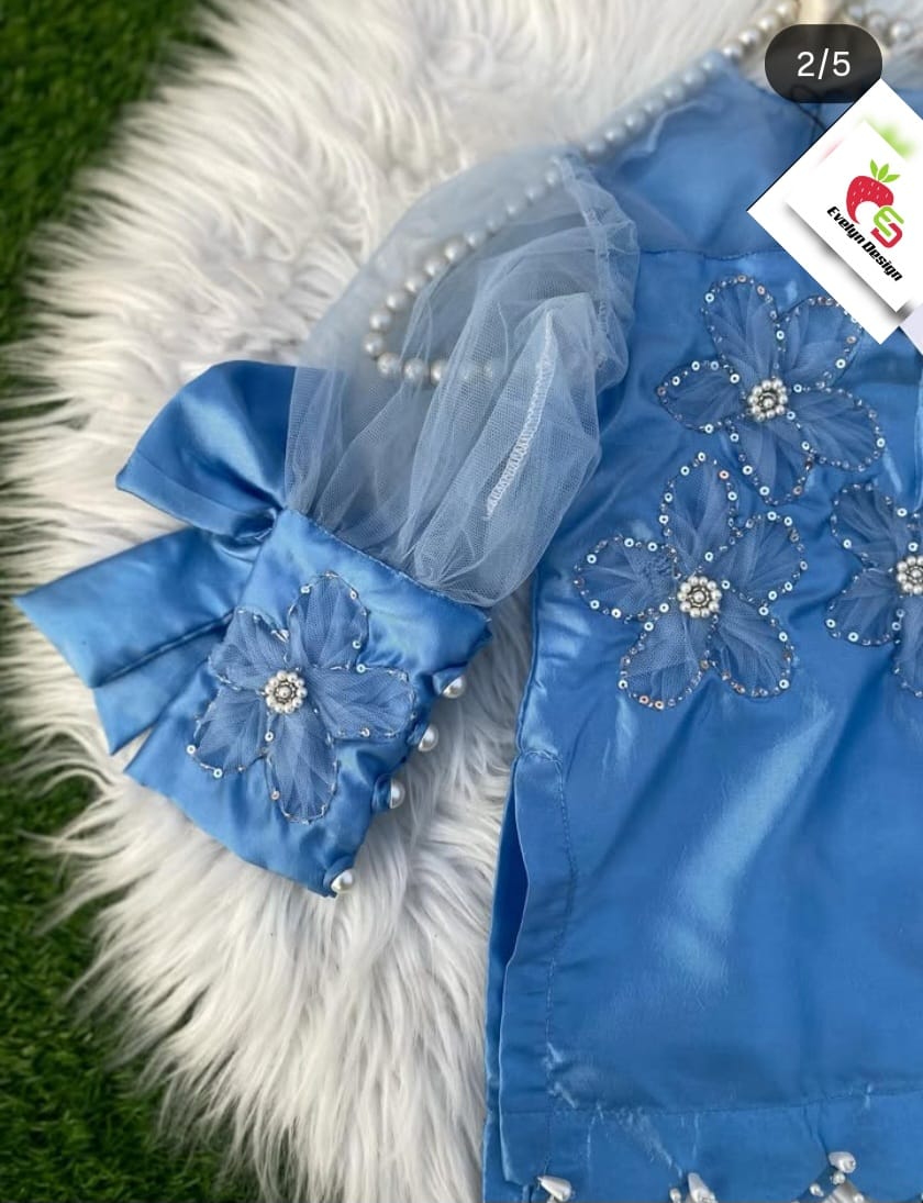 Kids Sky Blue Embroidered Suit