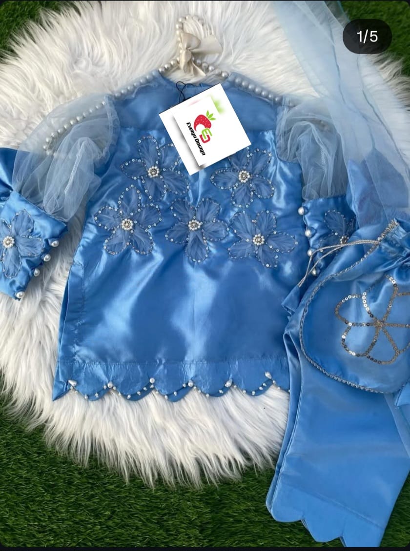 Kids Sky Blue Embroidered Suit