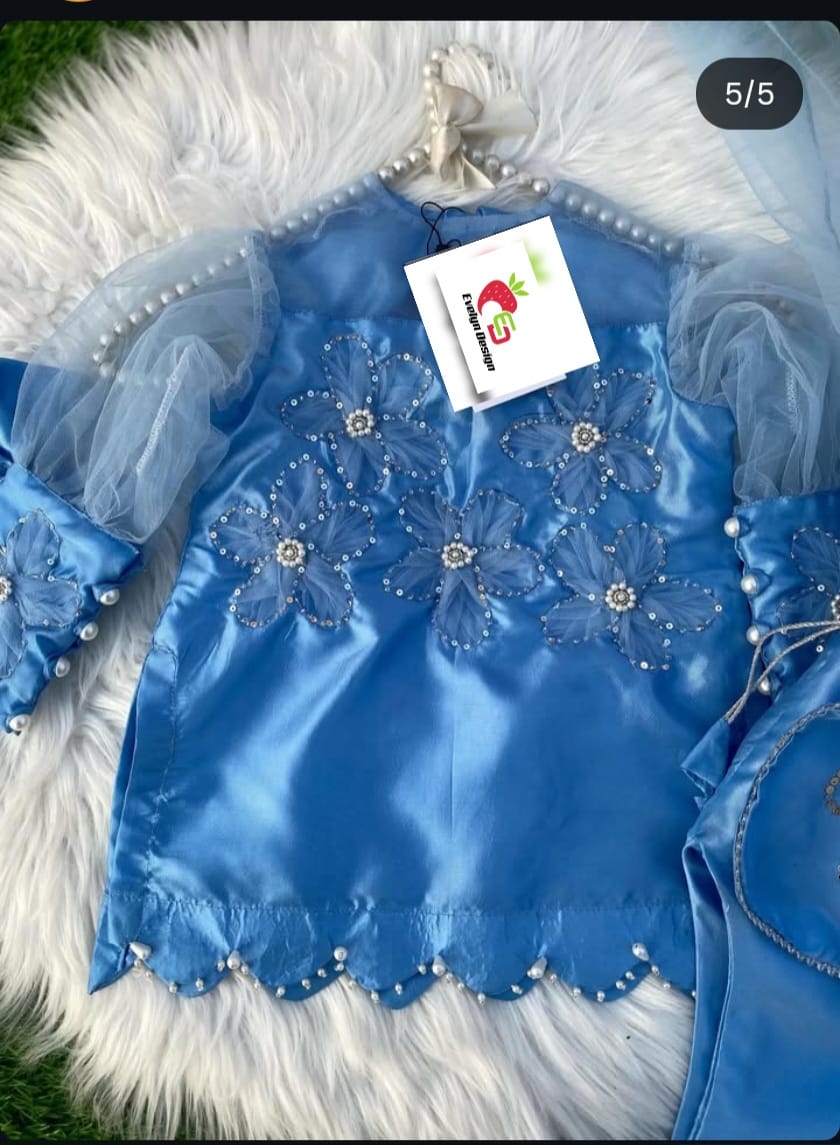 Kids Sky Blue Embroidered Suit