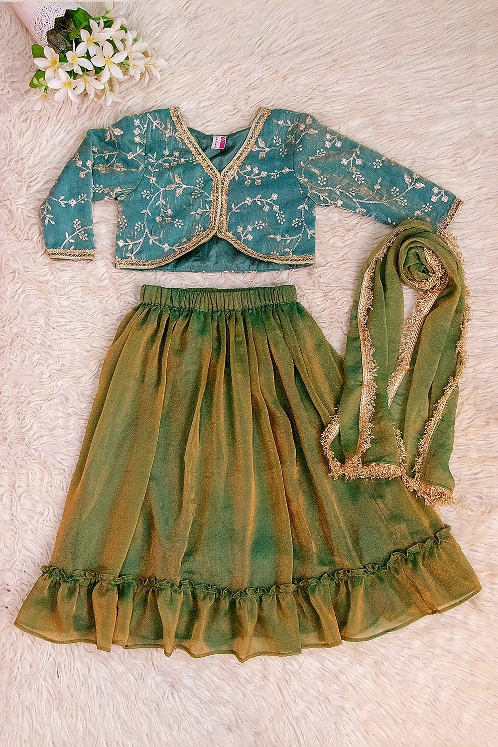 Green Embroidered Lehenga Set with Dupatta