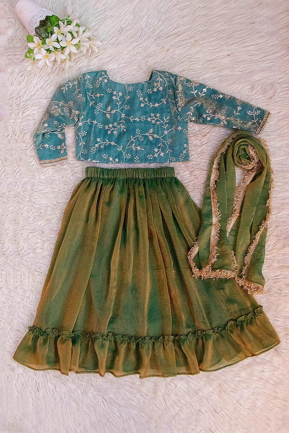 Green Embroidered Lehenga Set with Dupatta