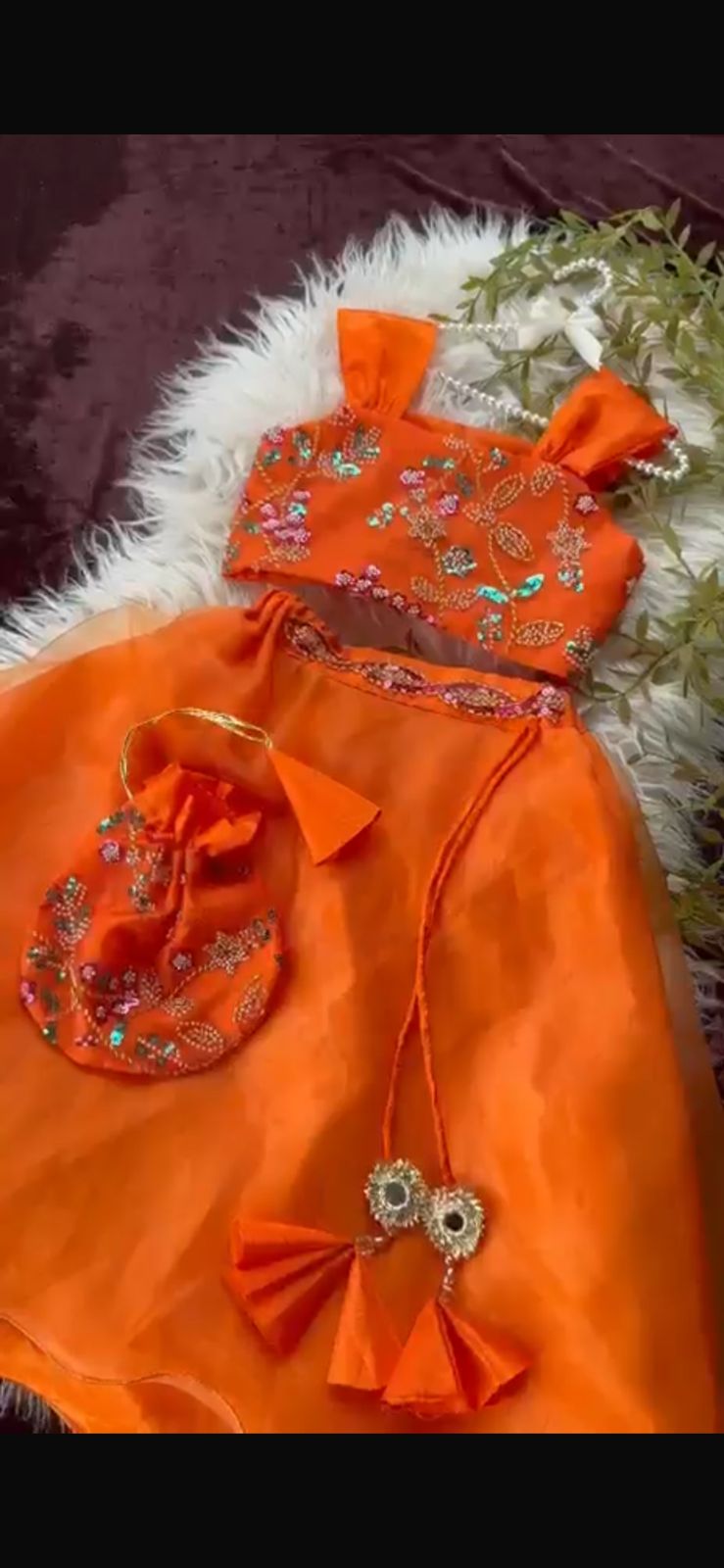 Kids' Orange Organza Lehenga Choli Set