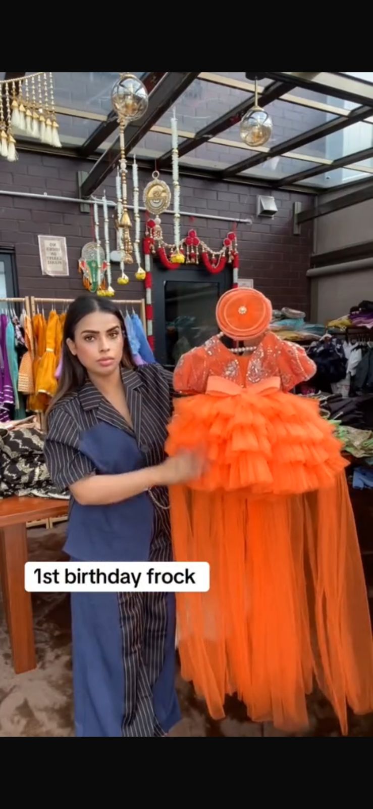 Orange Ruffle 1st Birthday Frock with Shoes & Hair Accessories