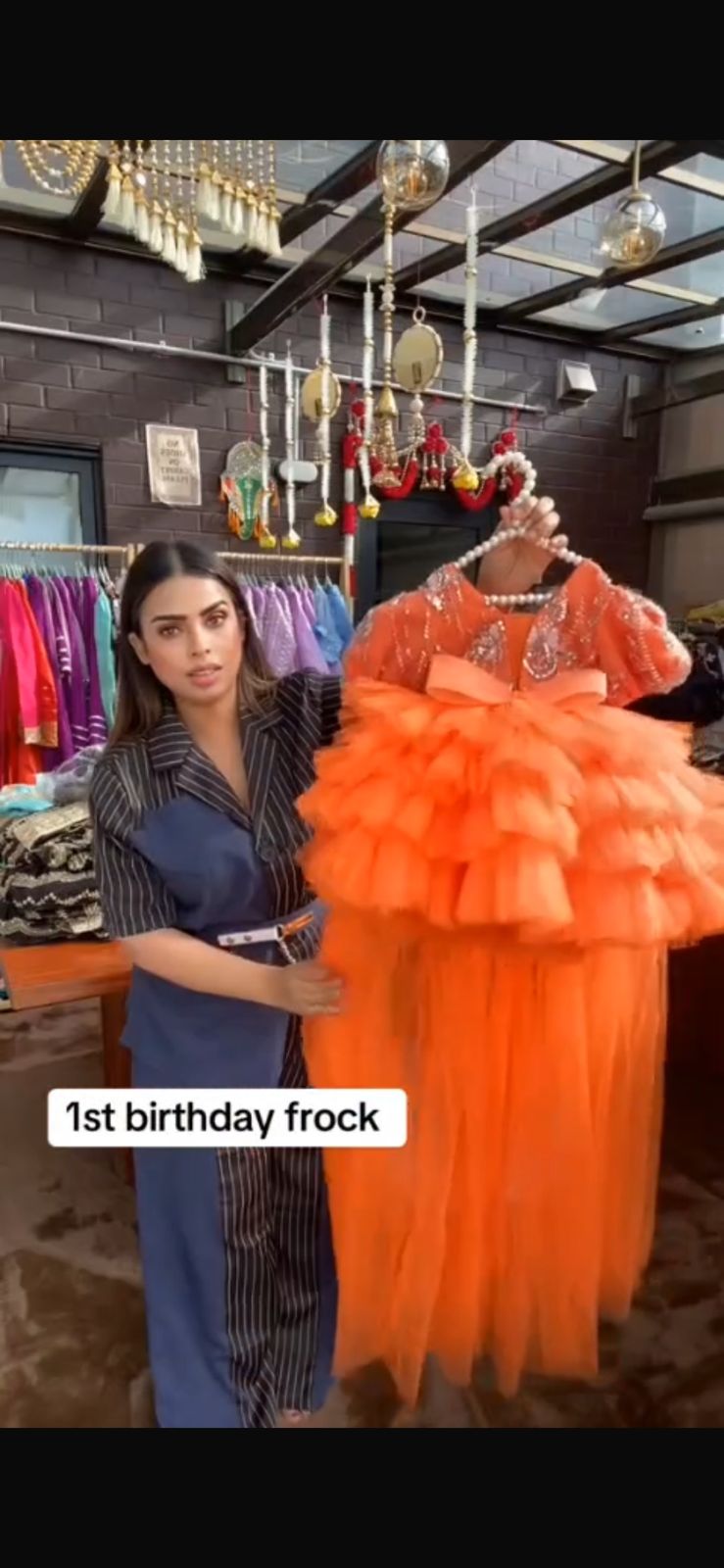 Orange Ruffle 1st Birthday Frock with Shoes & Hair Accessories