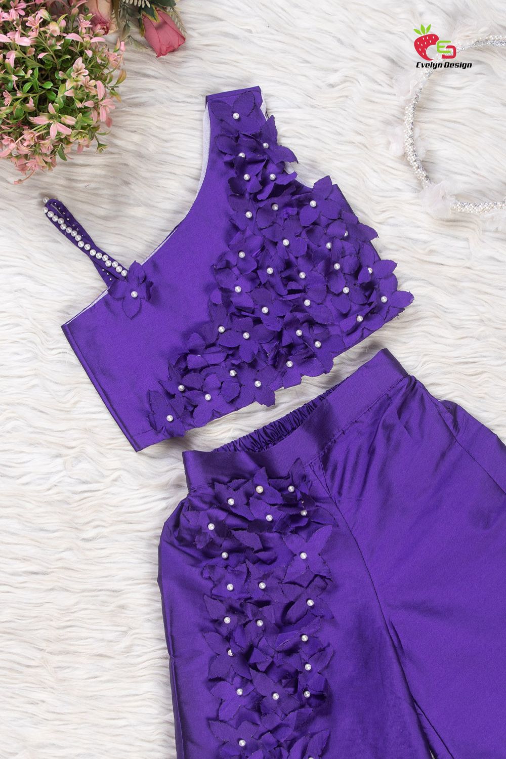 Purple Taffeta Silk Coord Set