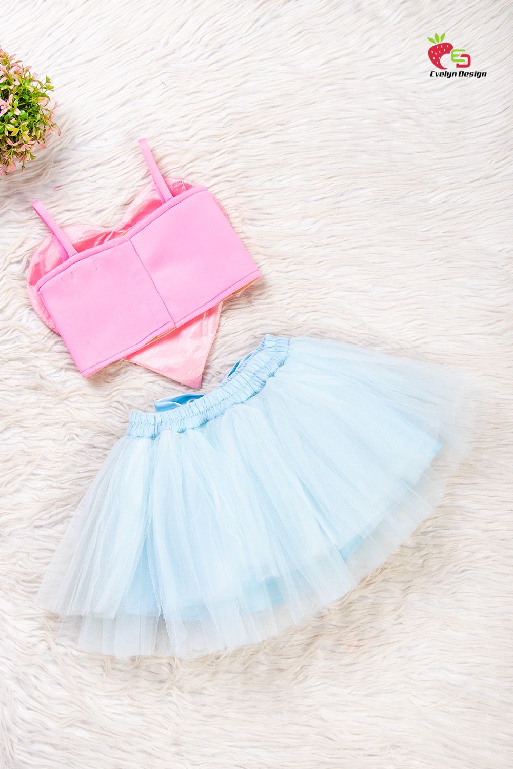 Pink and Blue Heart Top and Skirt Set