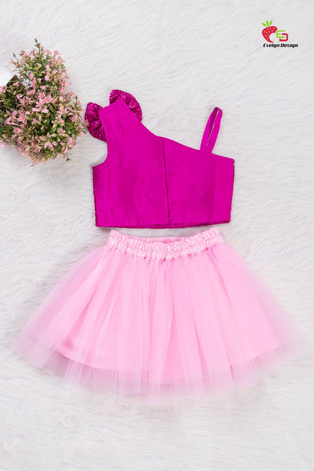 Pink Party Wear Top with Tutu Skirt Set