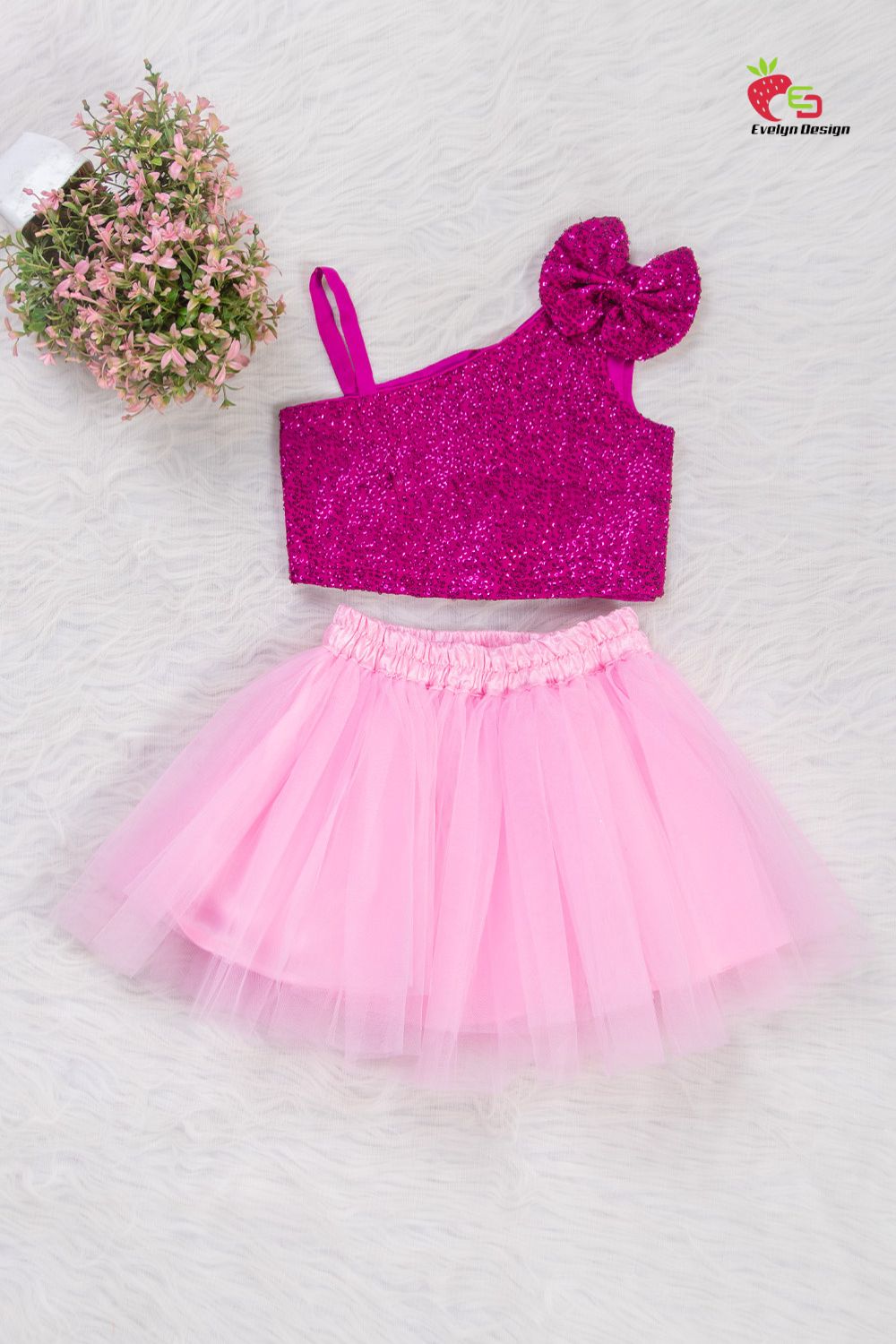 Pink Party Wear Top with Tutu Skirt Set